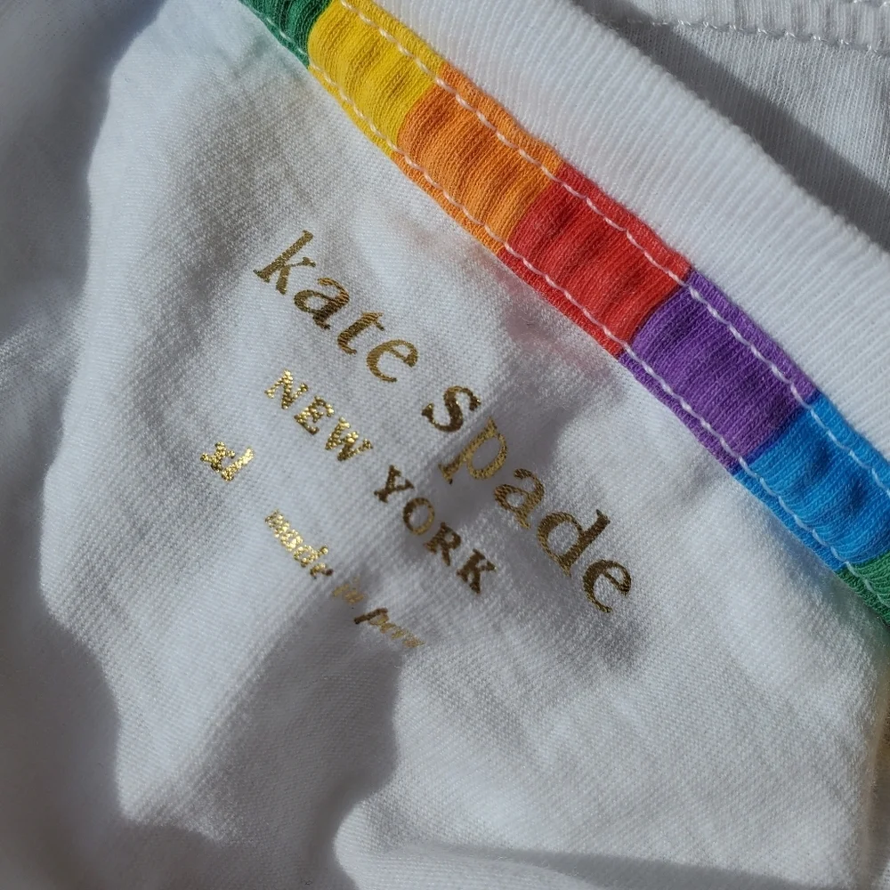 kate spade white rainbow embroidered women's short sleeve top size xl euc